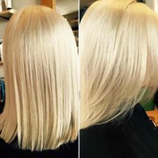 Coupe et coloration de cheveux blond, avant/après - Salon la Ruelle H&F (salon de coiffure à Chambly)